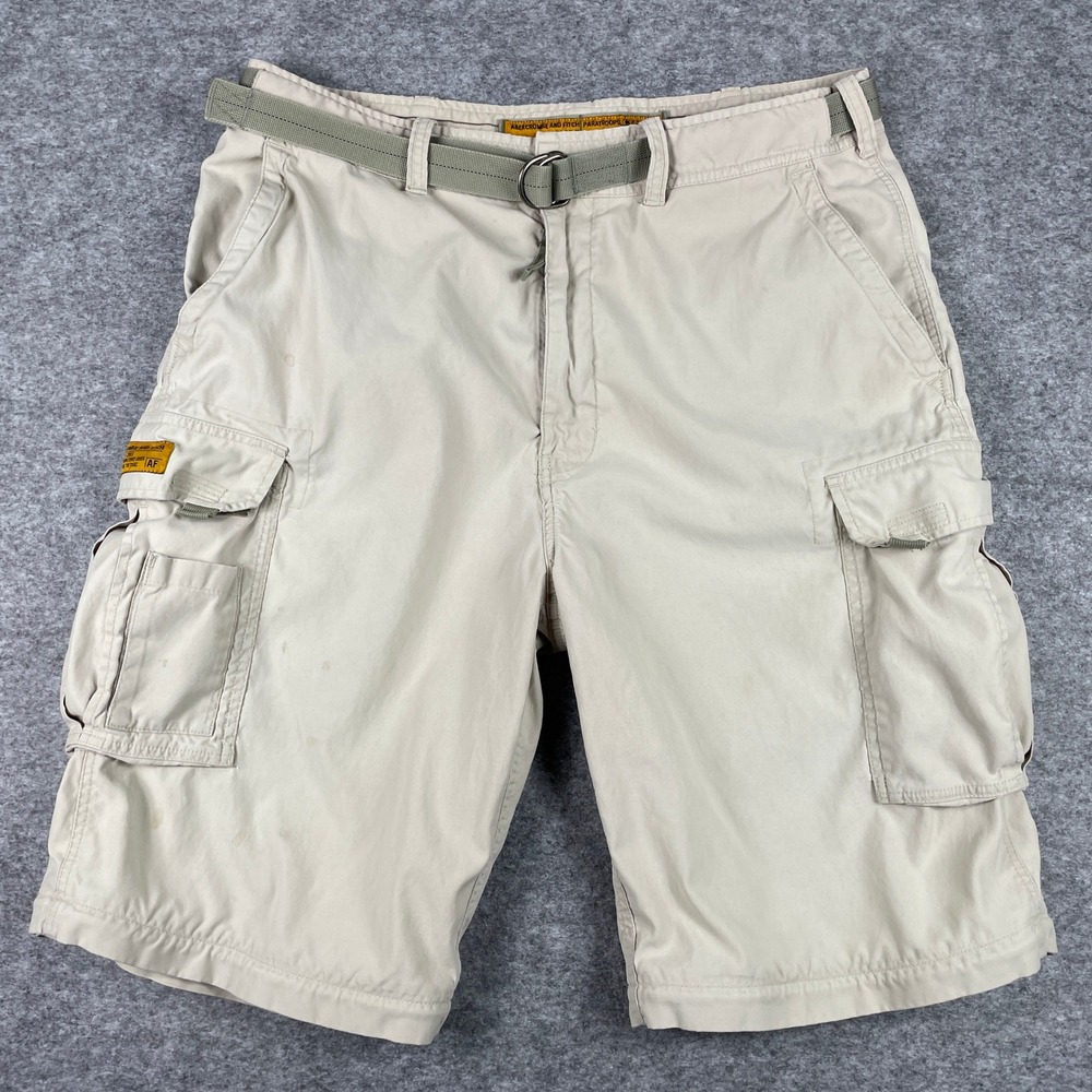 VTG Abercrombie & Fitch Cargo Shorts Mens XL Tan Paratroops Belted 90s Y2K